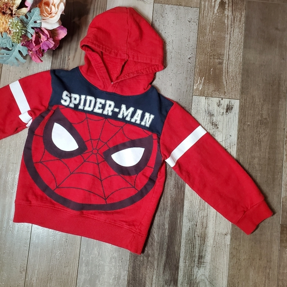Marvel Spider-Man Size 6 Red Navy and White Graphic Hooded Sweatshirt Pullover